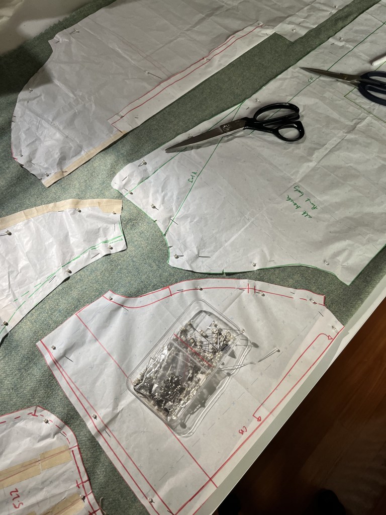 Pattern pieces laid out for cutting
